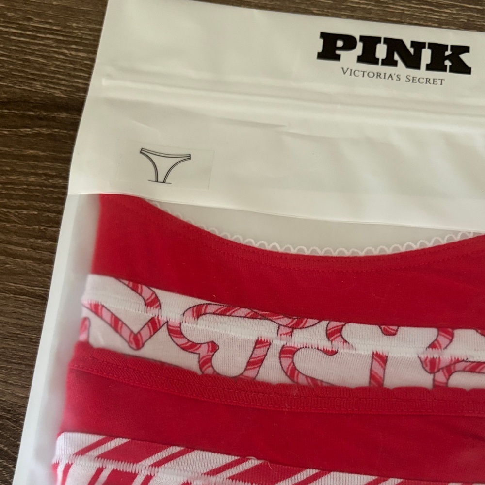 NWT PINK Victoria's Secret Festive Red and White Panty Set - Picture 4 of 7